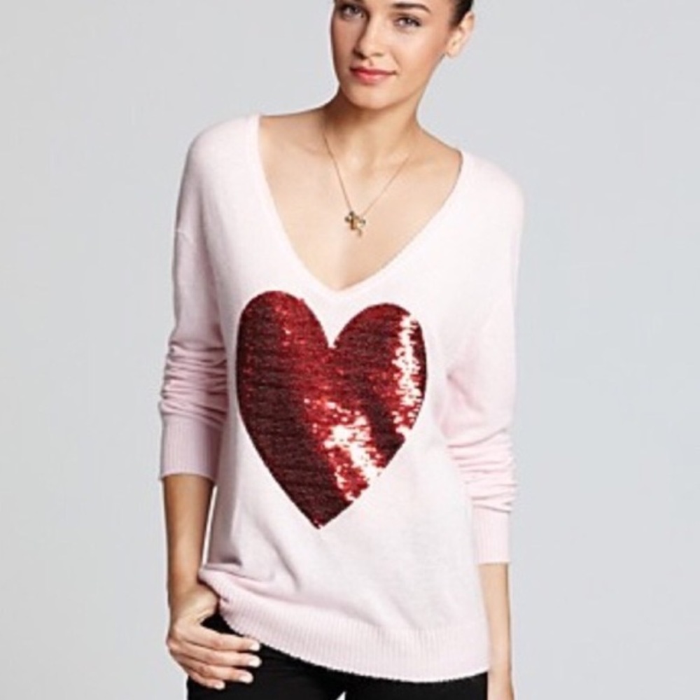 Wildfox the White Label Red Heart Sequin Pink Lighweight Pullover Sweater Small